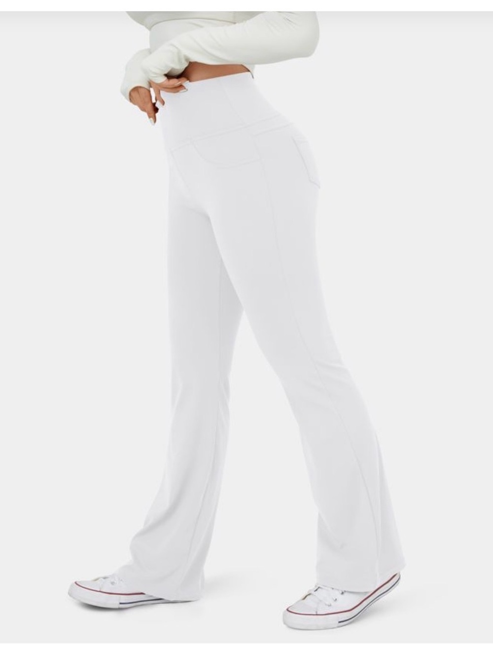 Halara DayStretch High Waisted Pocket Flare Yoga Leggings NWT White Small Petite